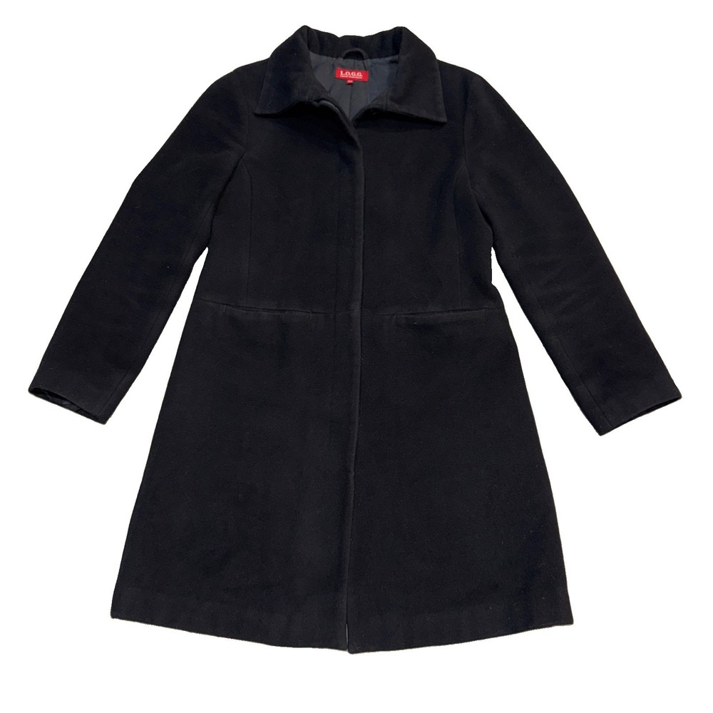 Vintage L.O.G.G. LOGG Wool Cashmere classic Black Long over coat Size 40 Lined